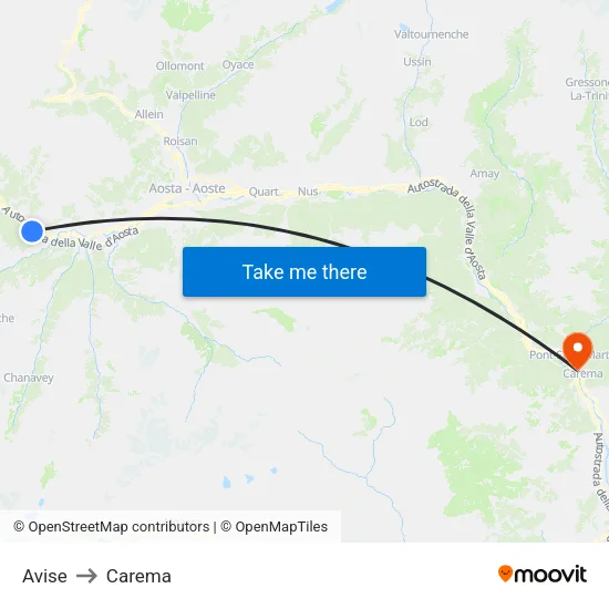 Avise to Carema map