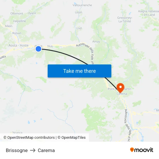 Brissogne to Carema map