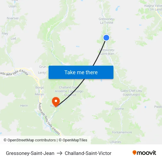 Gressoney-Saint-Jean to Challand-Saint-Victor map