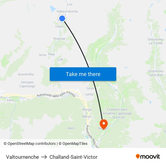 Valtournenche to Challand-Saint-Victor map