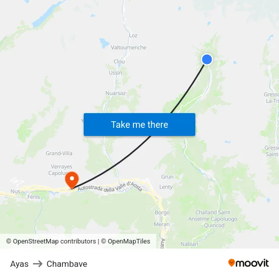 Ayas to Chambave map