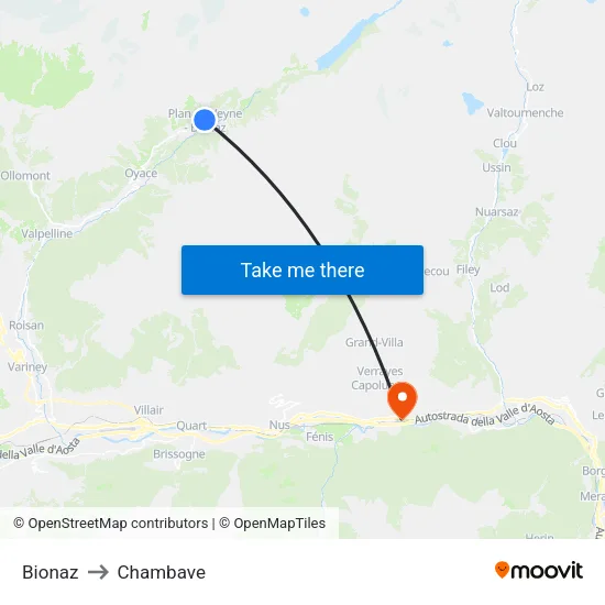Bionaz to Chambave map
