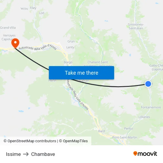 Issime to Chambave map