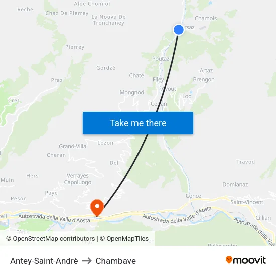 Antey-Saint-Andrè to Chambave map