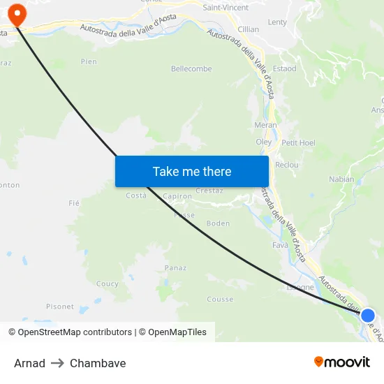 Arnad to Chambave map