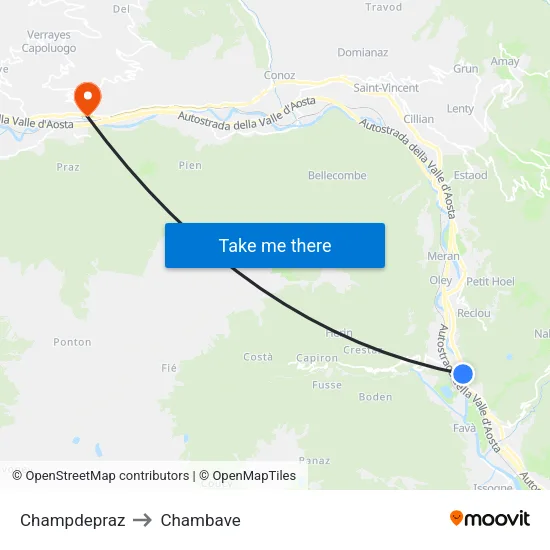Champdepraz to Chambave map