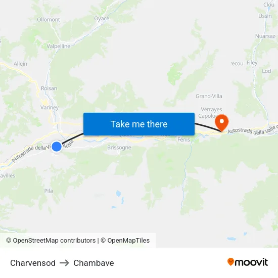 Charvensod to Chambave map