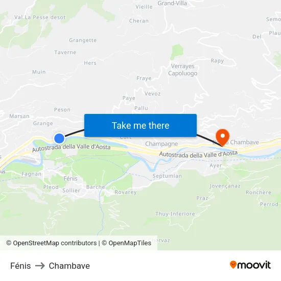 Fénis to Chambave map