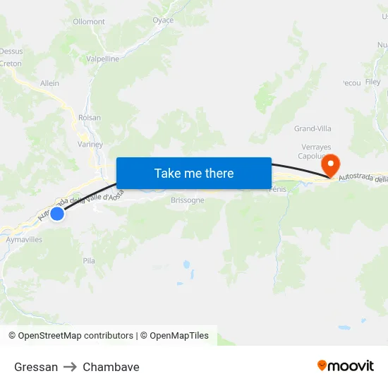 Gressan to Chambave map