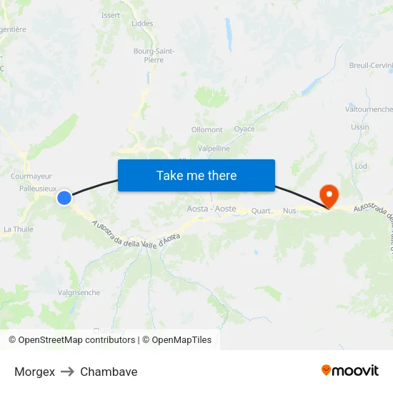 Morgex to Chambave map