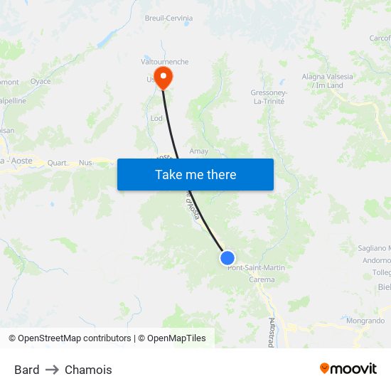 Bard to Chamois map