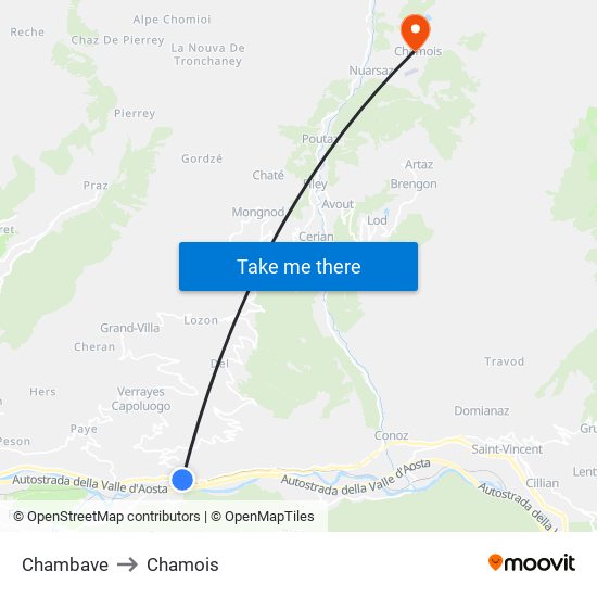 Chambave to Chamois map