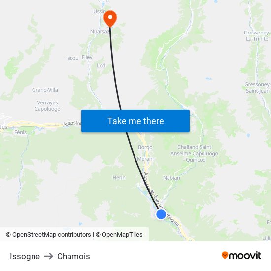 Issogne to Chamois map