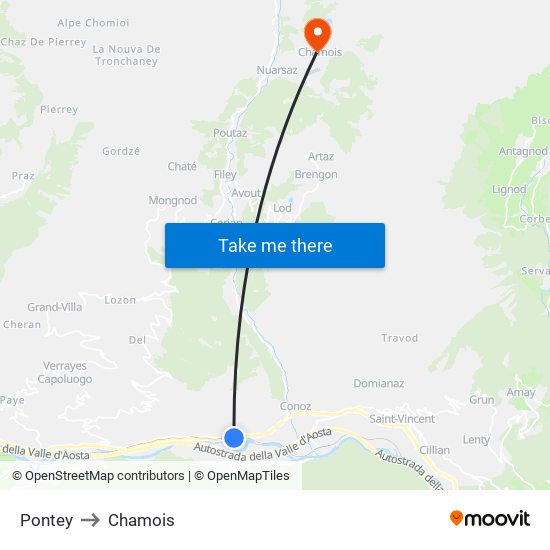 Pontey to Chamois map