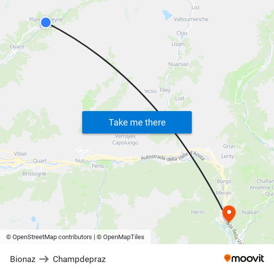 Bionaz to Champdepraz map