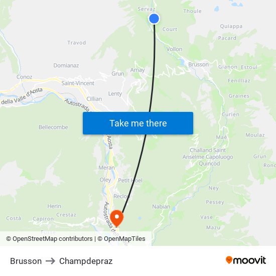 Brusson to Champdepraz map