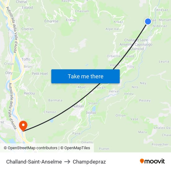 Challand-Saint-Anselme to Champdepraz map