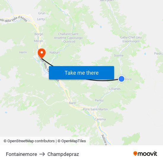 Fontainemore to Champdepraz map