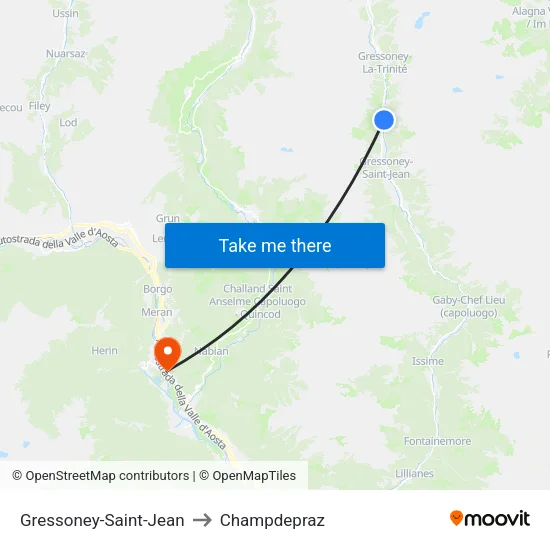 Gressoney-Saint-Jean to Champdepraz map