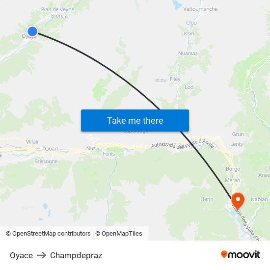 Oyace to Champdepraz map