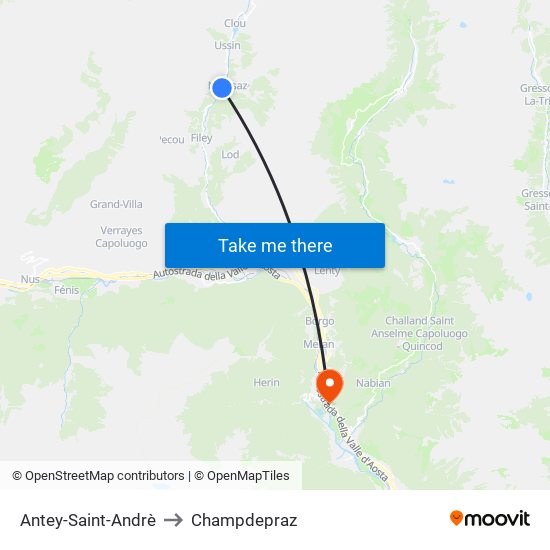 Antey-Saint-Andrè to Champdepraz map