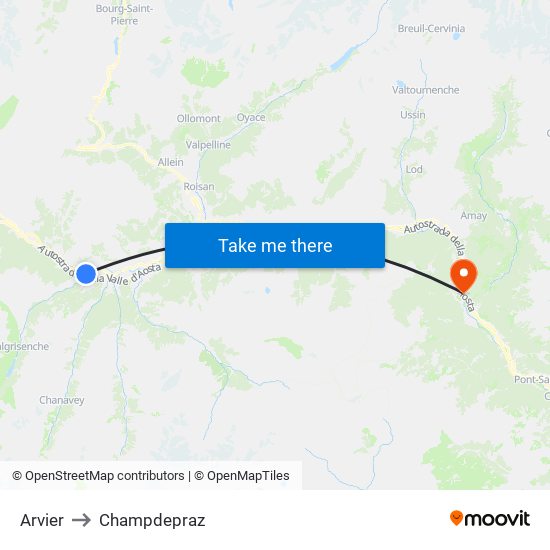 Arvier to Champdepraz map