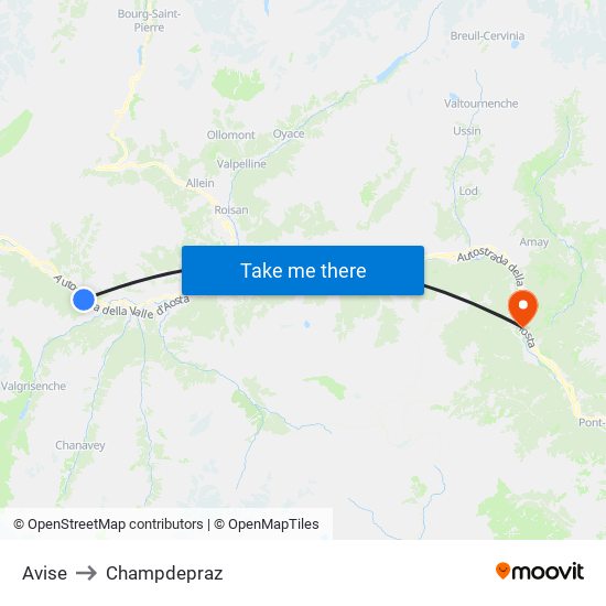 Avise to Champdepraz map