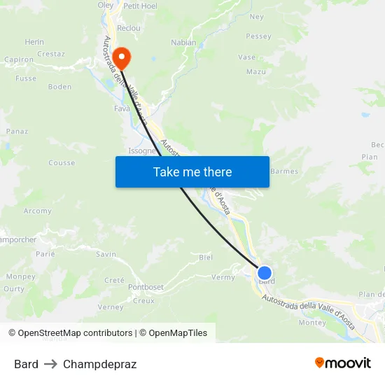 Bard to Champdepraz map