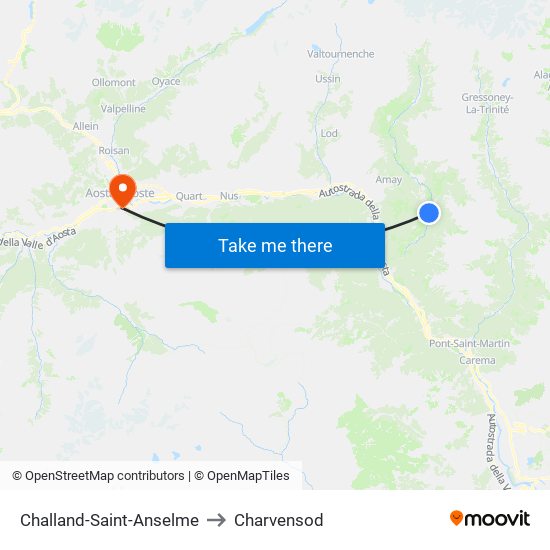 Challand-Saint-Anselme to Charvensod map