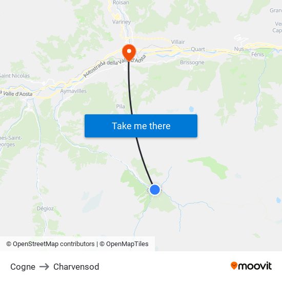 Cogne to Charvensod map