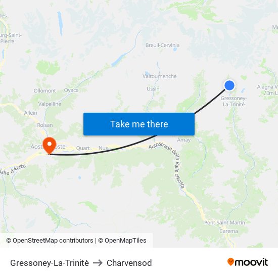 Gressoney-La-Trinitè to Charvensod map
