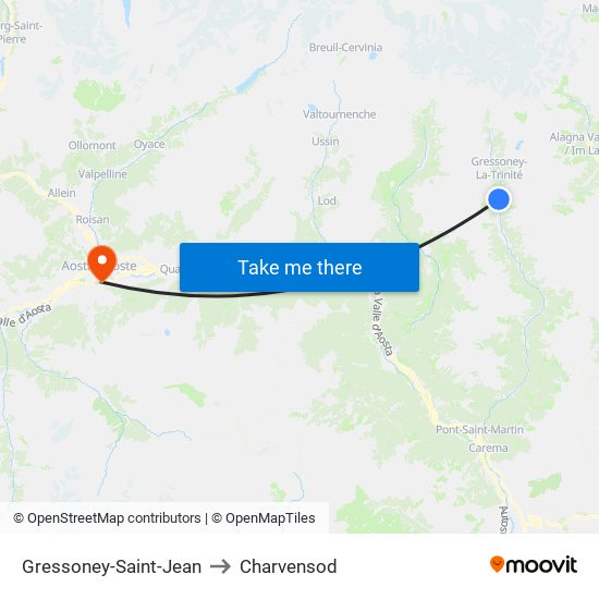 Gressoney-Saint-Jean to Charvensod map