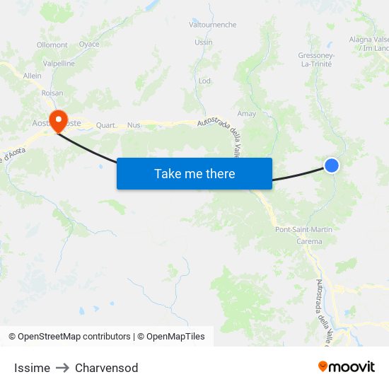 Issime to Charvensod map