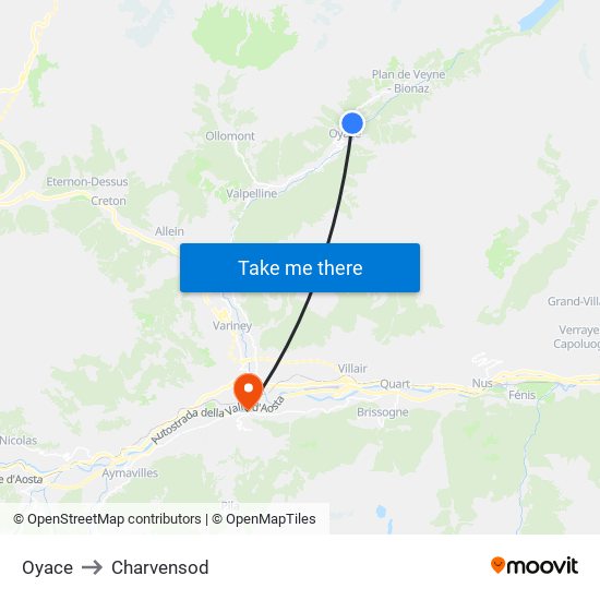 Oyace to Charvensod map