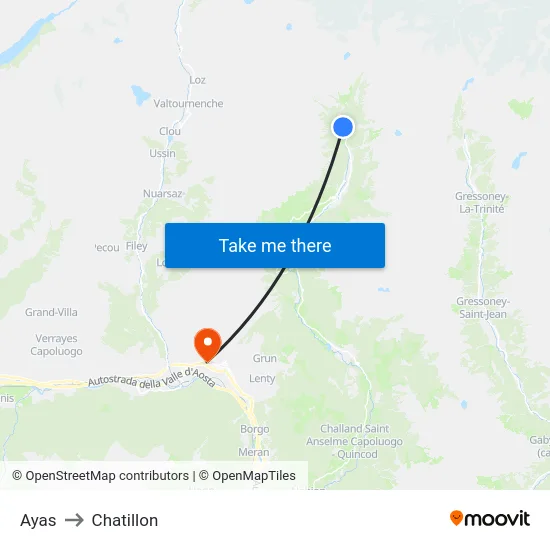 Ayas to Chatillon map