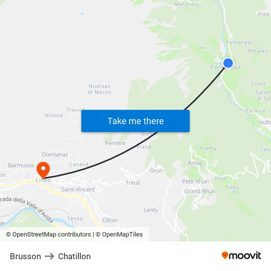 Brusson to Chatillon map