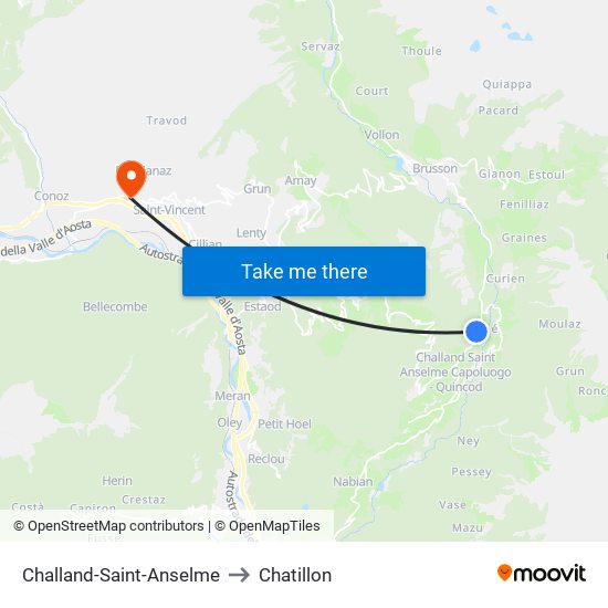 Challand-Saint-Anselme to Chatillon map