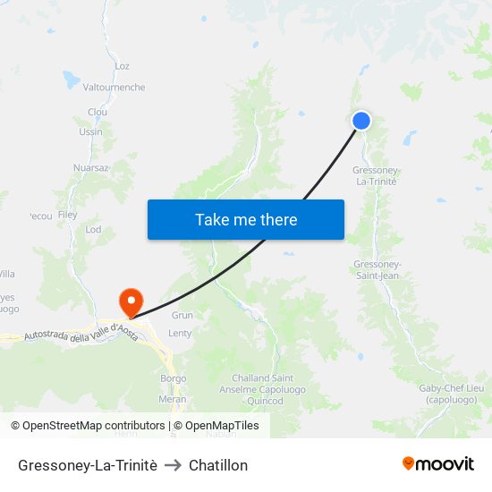 Gressoney-La-Trinitè to Chatillon map