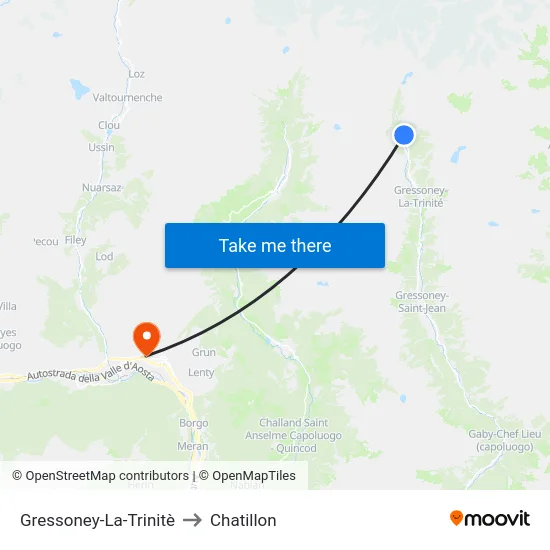 Gressoney-La-Trinitè to Chatillon map