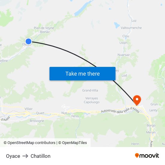 Oyace to Chatillon map