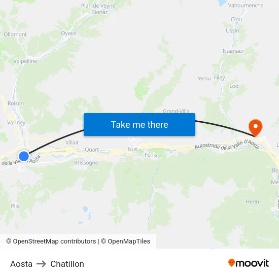 Aosta to Chatillon map