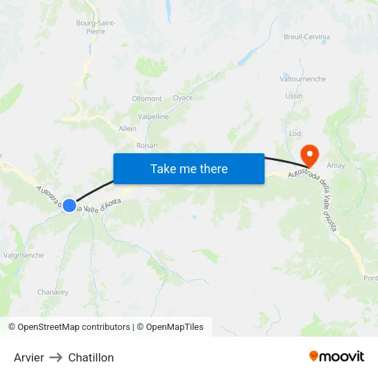Arvier to Chatillon map