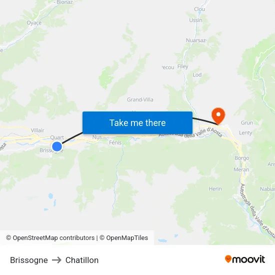 Brissogne to Chatillon map