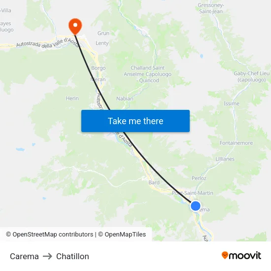 Carema to Chatillon map