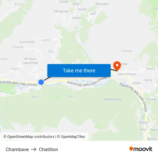 Chambave to Chatillon map