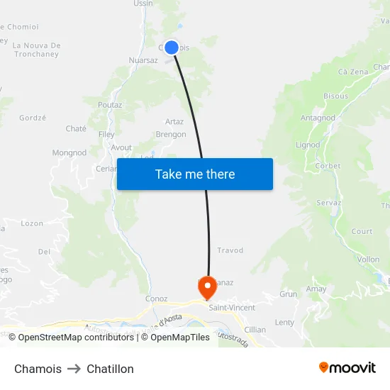 Chamois to Chatillon map