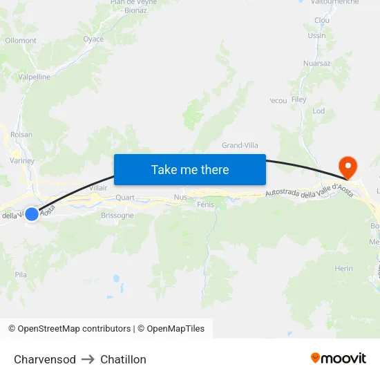 Charvensod to Chatillon map