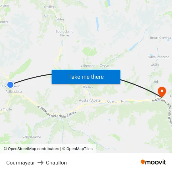 Courmayeur to Chatillon map