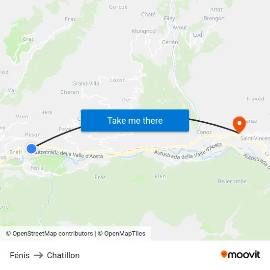 Fénis to Chatillon map