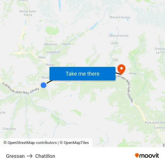Gressan to Chatillon map